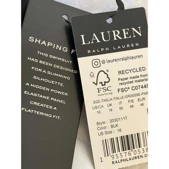 Ralph Lauren Sz 16 Black One Piece Swimsuit Bathing Suit Swimwear NWT - Picture 6 of 8